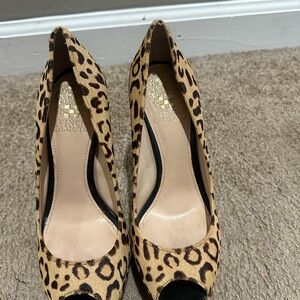 Vince Camuto Brown and Black Peep Toe Heels